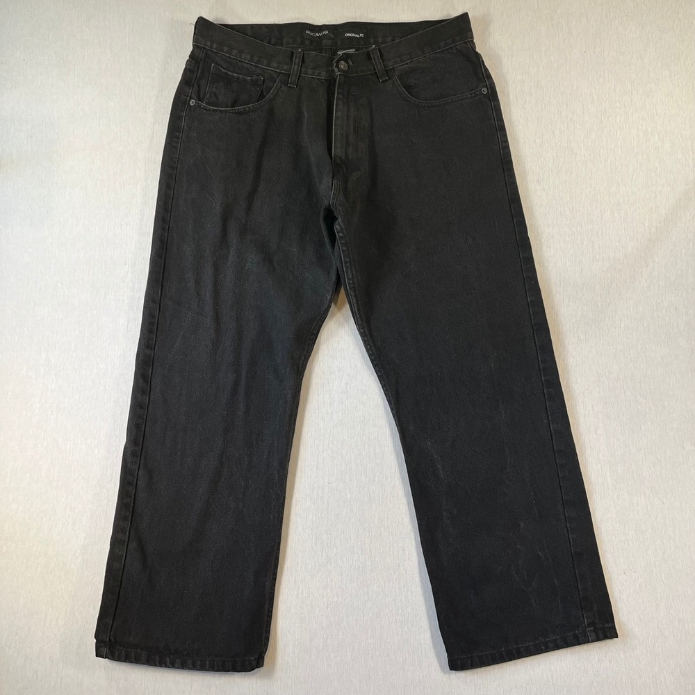 Vintage Rocawear Jeans Mens 36x30 (Fit 36x27) Original Fit Black Denim Straight
